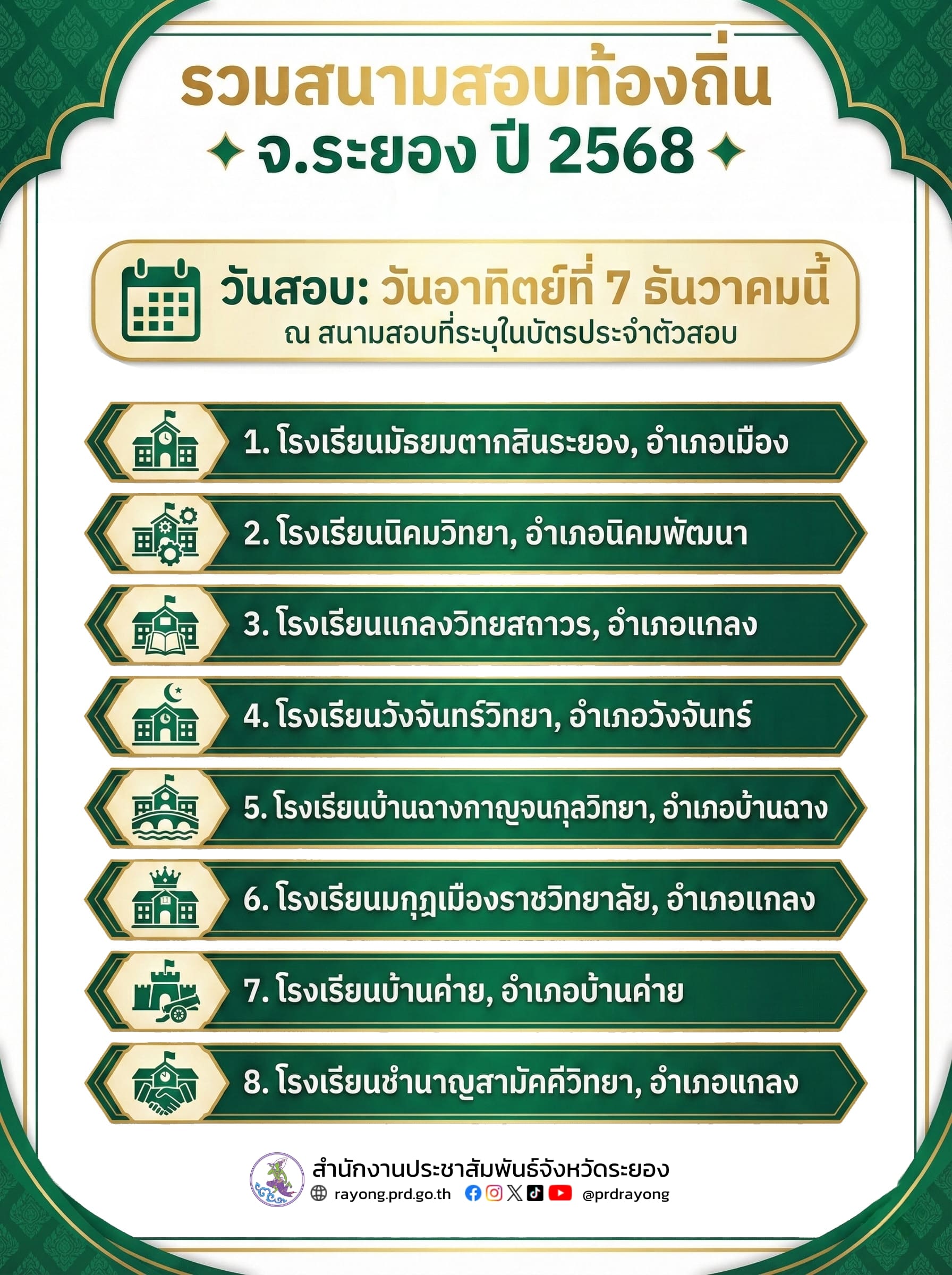 รวมพิกัด 8 สถานที่สอบท้องถิ่น ประจำปี พ.ศ.2568 จังหวัดระยอง
