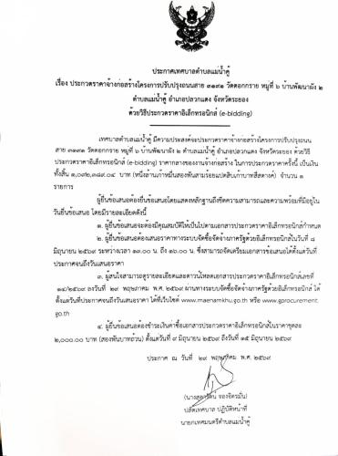 ประกาศเทศบาลตำบลแม่น้ำคู้ 